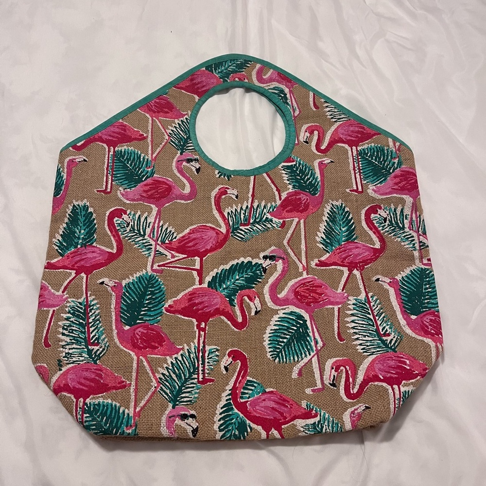 Flamingo Burlap Tote Bag - OS